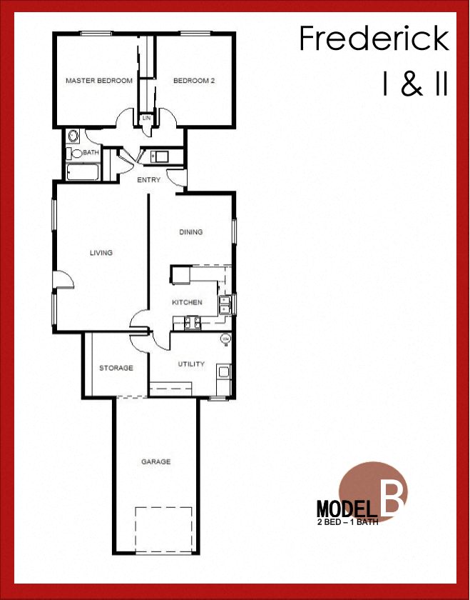 Floor plan for 2 beds, 1 bath, 1200 sqft